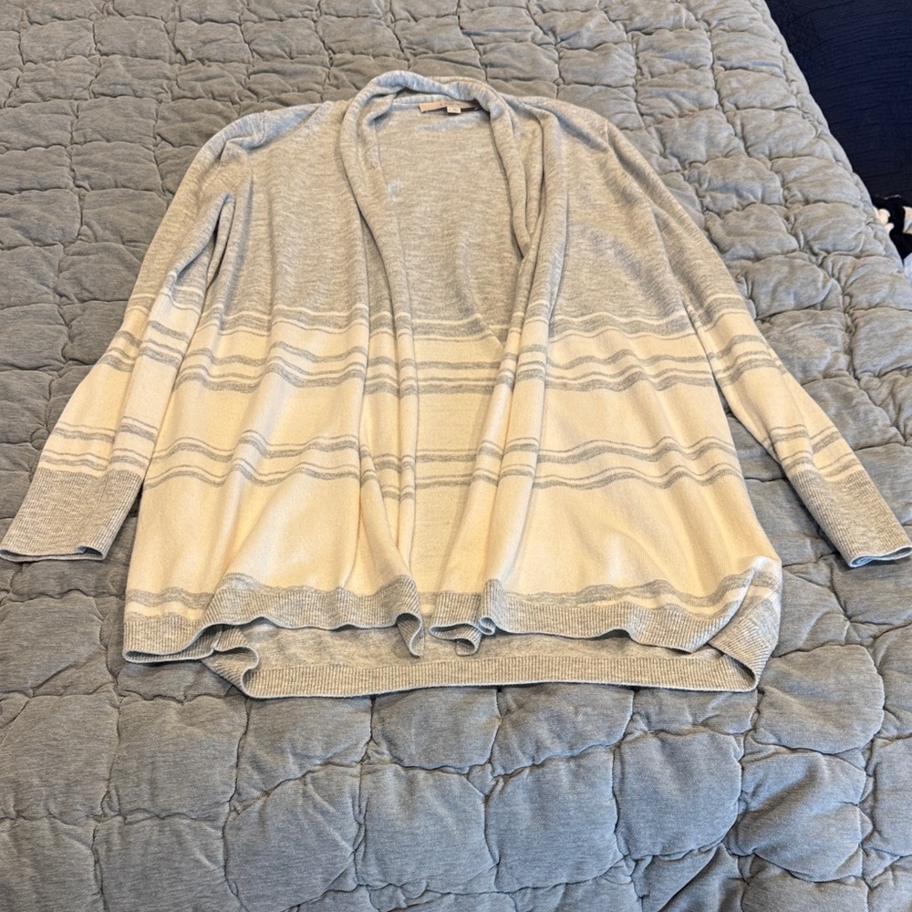 LOFT Gray and Cream Cardigan
